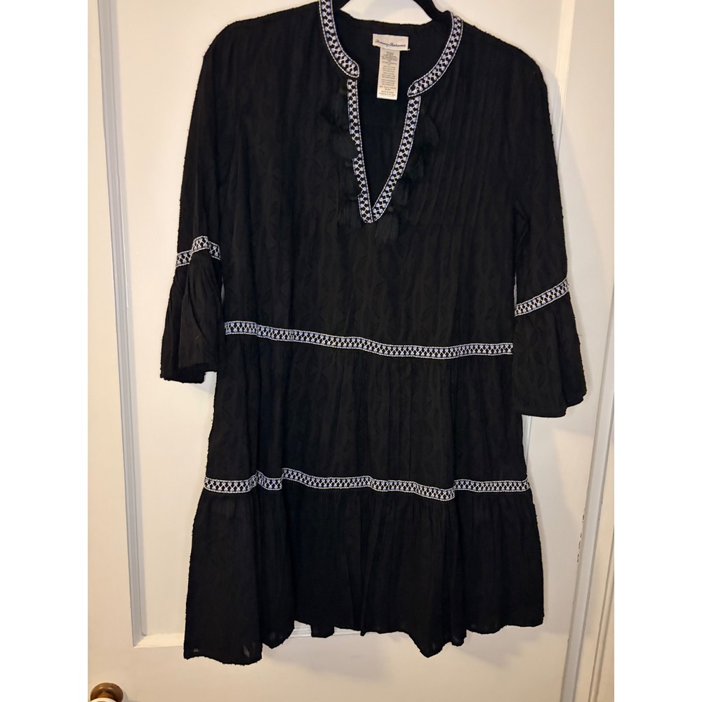 Tommy Bahama Womens Black Embroidered‎ Tassel Tiered Tunic Dress SS500113 XS